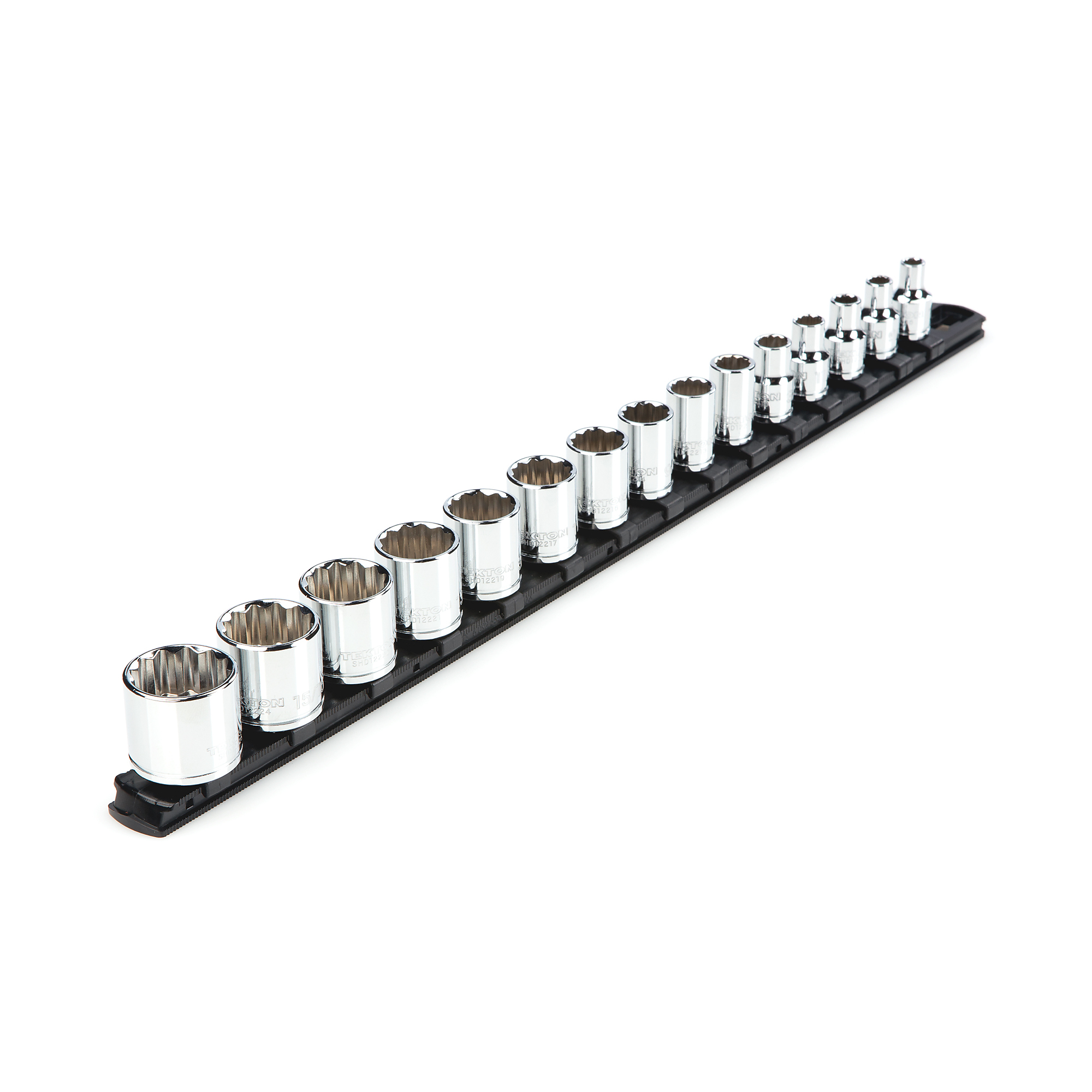 TEKTON 3/8 Inch Drive Shallow 12-Point Socket Set with Rail, 15-Piece (1/4 - 1 in.) | SHD91111